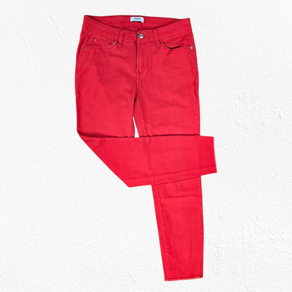 Kensie Bright Red Mid Rise Raw Hem Bold Ankle Statement Crop Skinny Jeans Size 4 - Picture 1 of 8